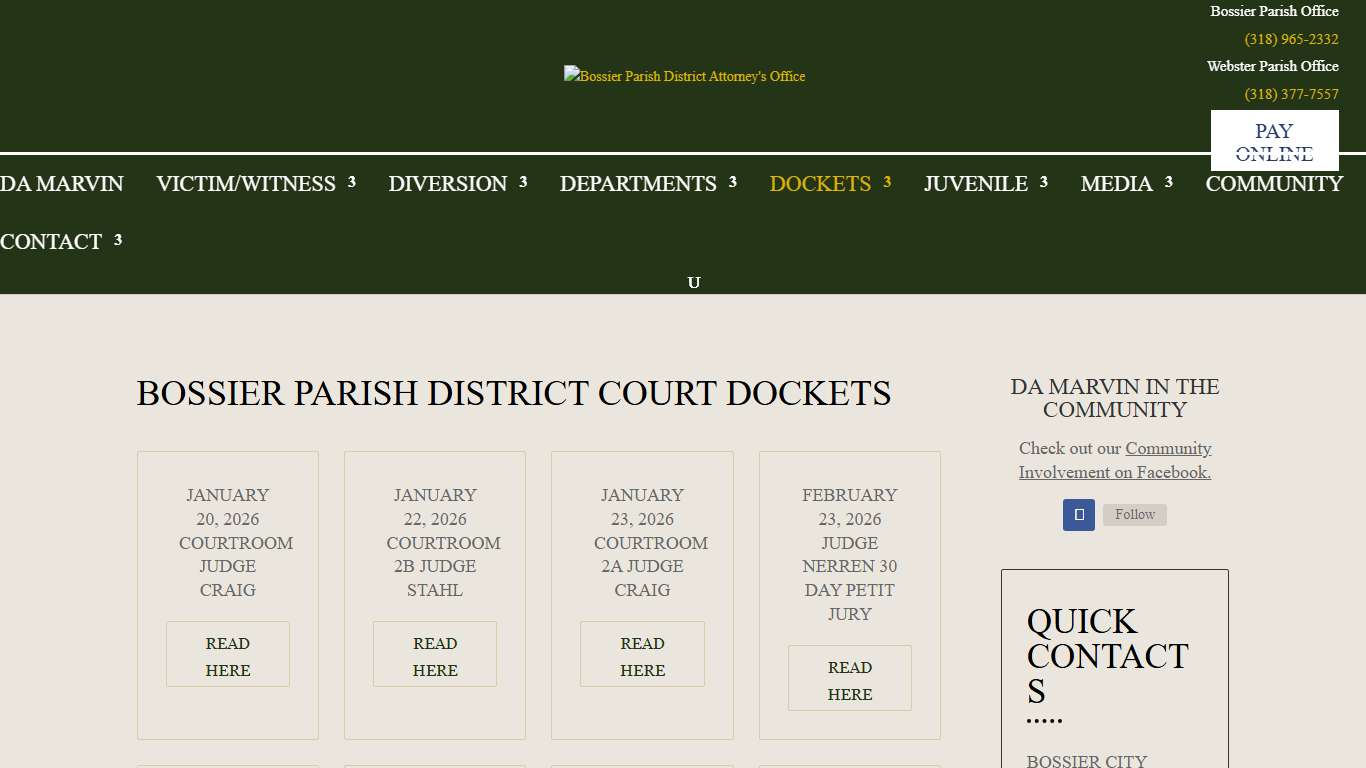 Bossier Parish District Court Dockets Bossier Parish District Attorney's Office